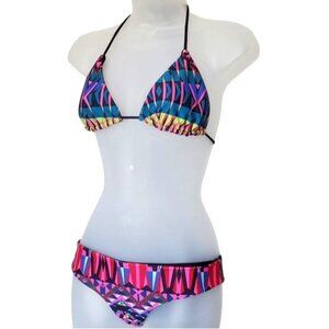 BIANCA COLETTI Womens 2‎ Piece Bikini Medium Geometric Retro Halter Triangle